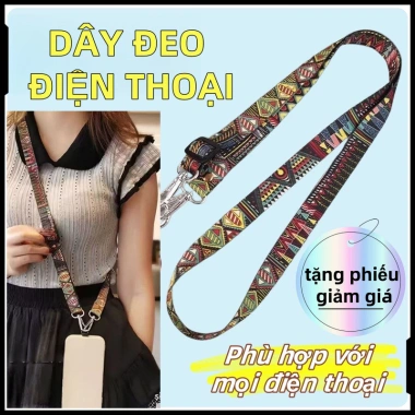 Dây treo điện thoại đeo vai, họa tiết cổ điển, độ dài điều chỉnh, ngăn mất – 49.000đ