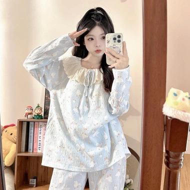 Dây xích cổ ngỗng đồ ngủ bé gái cotton dài tay mùa xuân hạ thu, giảm giá 159k