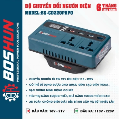 Đế chuyển đổi nguồn BOSHUN BS‑CD220PRO 21V lên 220V chân phổ thông - Giá 249.000₫ 7