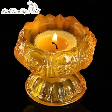 Đế Đèn Cầy Chân Nến Hoa Sen Lưu Ly - Cốc Đựng Nến Cúng Dường Giá 16.000đ