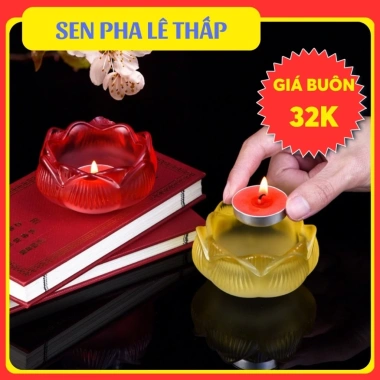 Đế đèn cầy hoa sen lưu ly đa màu - chân nến pha lê không chân, mẫu thấp