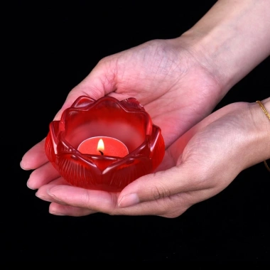 Đế đèn cầy hoa sen lưu ly đa màu - chân nến pha lê không chân, mẫu thấp