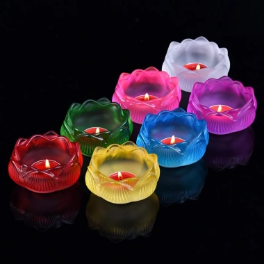Đế đèn cầy hoa sen lưu ly đa màu - chân nến pha lê không chân, mẫu thấp 6 Đế đèn cầy hoa sen lưu ly đa màu - chân nến pha lê không chân, mẫu thấp 6