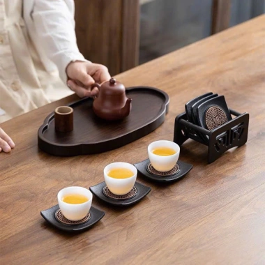 Đế lót ly & chén nhựa cong kèm khay đựng dày dặn, siêu bền - Giá ưu đãi 128.000₫