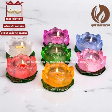 Đế Nến Hoa Sen Lưu Ly - Cốc Đựng Nến, Chân Nến Đèn Cầy Nhiều Màu Quế Tâm Decor 29.000 VND
