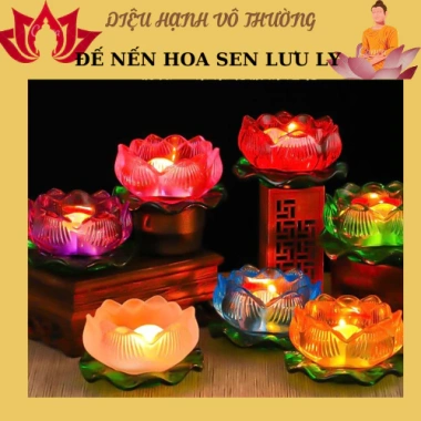 Đế nến hoa sen lưu ly đa màu – Thiết kế sang trọng, giá chỉ 25.460₫