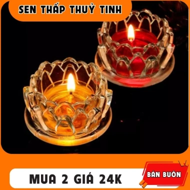 Đế nến sen thấp bằng thuỷ tinh cao cấp Đức Tín lung linh, giá chỉ 25.000 đồng