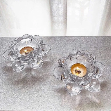 Đế nến thủy tinh chân nến hoa sen - Trang trí sự kiện, phong thủy, giá ưu đãi 45.000đ 2