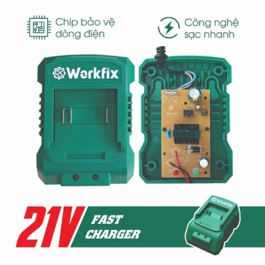 Đế Sạc Nhanh 2A WORKFIX Xanh: Đèn Báo Đầy, Bảo Vệ Quá Dòng, Phù Hợp Chân Pin Phổ Thông 2