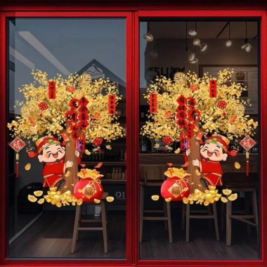 Deal Hot Tranh Dán Cửa Tết Thần Tài Cây Tài Lộc 60x70cm - Phát Tài Giá 125k