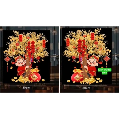 Deal Hot Tranh Dán Cửa Tết Thần Tài Cây Tài Lộc 60x70cm - Phát Tài Giá 125k