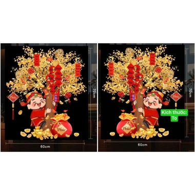 Deal Hot Tranh Dán Cửa Tết Thần Tài Cây Tài Lộc 60x70cm - Phát Tài Giá 125k
