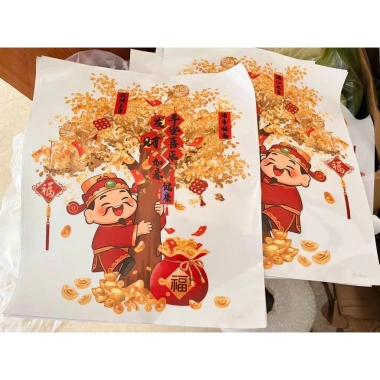 Deal Hot Tranh Dán Cửa Tết Thần Tài Cây Tài Lộc 60x70cm - Phát Tài Giá 125k