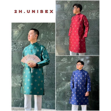 Deal Mở Bán Áo Dài Nam Cách Tân Hoạ Tiết Ô Vuông Ánh Kim, Đứng Phom Chuẩn Dáng 2H Unisex - 345.000
