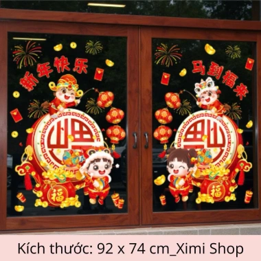 Decal dán cửa kính Tết 2.026 Ximi Shop - 2 tiểu đồng tử ngộ nghĩnh, chú ngựa tài lộc, giá rẻ 64.350₫ 7