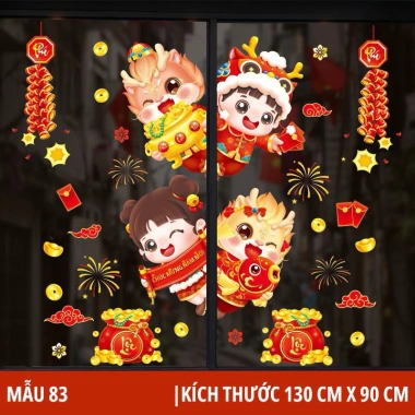 Decal Dán Kính Không Keo Hít Tĩnh điện Chủ Đề Tết 2.025 Giá Ưu Đãi 90k