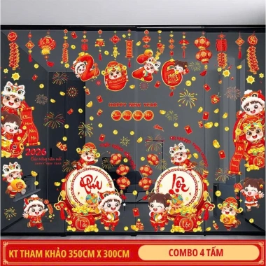 Decal dán kính Tết 2.026 Bính Ngọ, in 2 mặt hít tĩnh điện, trang trí năm mới 35.000₫ 2