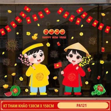 Decal dán kính Tết 2.026 bộ cành đào, túi tài lộc, câu đối chữ Việt, hít tĩnh điện - 55.000₫ 6