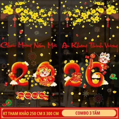 Decal dán kính Tết 2.026 bộ cành đào, túi tài lộc, câu đối chữ Việt, hít tĩnh điện - 55.000₫ 7