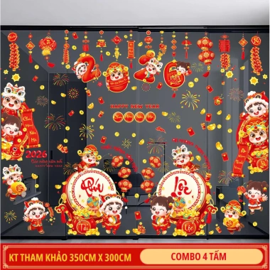 Decal dán kính Tết 2.026 bộ cành đào, túi tài lộc, câu đối chữ Việt, hít tĩnh điện - 55.000₫ 8