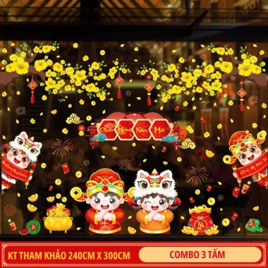 Decal dán kính Tết 2.026 bộ cành đào, túi tài lộc, câu đối chữ Việt, hít tĩnh điện - 55.000₫ 9