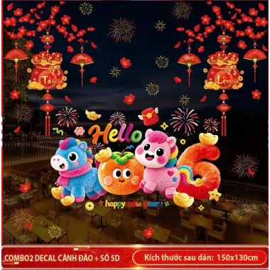 Decal dán kính Tết 2.026 chữ Việt, cành đào hũ tiền tài lộc Bính Ngọ - in 2 mặt, tĩnh điện, chỉ 50.000₫ 2 Decal dán kính Tết 2.026 chữ Việt, cành đào hũ tiền tài lộc Bính Ngọ - in 2 mặt, tĩnh điện, chỉ 50.000₫ 2
