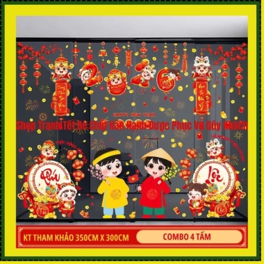 Decal Dán Kính Tết 2.026 Combo Giảm Giá 55k - Cành Đào Tài Lộc, Câu Đối Vạn Sự Như Ý, Trống Phúc Lộc, Tranh Tết
