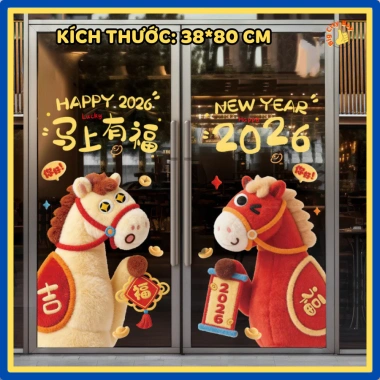 Decal Dán Kính Tết Song Mã Tài Lộc 2.026 Đối Xứng 2 Cánh Năm Mới 304DC - 109k