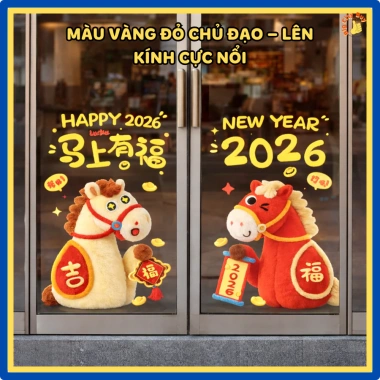 Decal Dán Kính Tết Song Mã Tài Lộc 2.026 Đối Xứng 2 Cánh Năm Mới 304DC - 109k