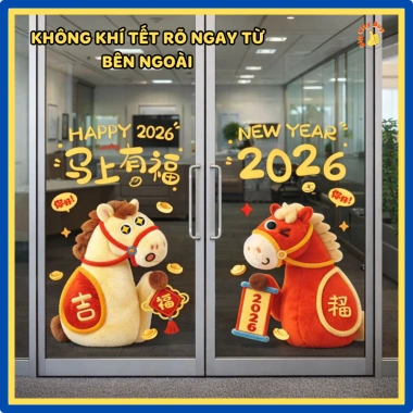 Decal Dán Kính Tết Song Mã Tài Lộc 2.026 Đối Xứng 2 Cánh Năm Mới 304DC - 109k