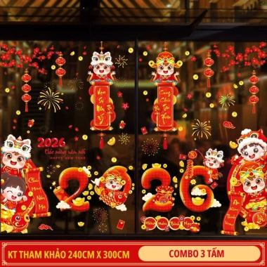 Decal dán kính tranh trí Tết 2.026 không keo - Trang trí phòng khách, cửa hàng, chỉ 59.000 VND