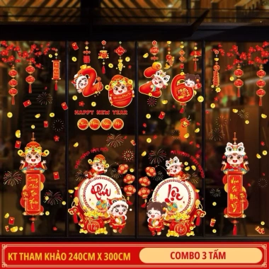 Decal dán kính tranh trí Tết 2.026 không keo - Trang trí phòng khách, cửa hàng, chỉ 59.000 VND