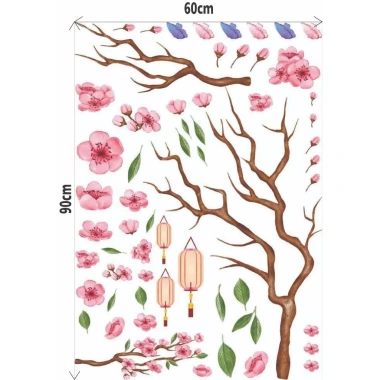 Decal Dán Tường Decor Tết - Tranh HOA ĐÀO ĐÈN LỒNG CÂU ĐỐI, Giá Ưu Đãi 137.750₫