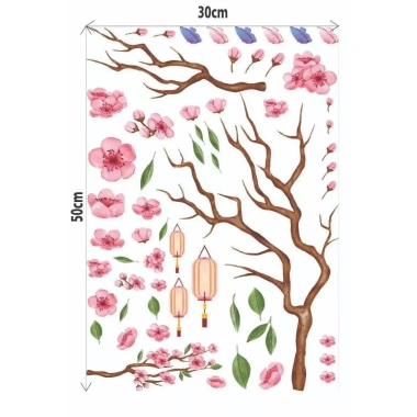 Decal Dán Tường Decor Tết - Tranh HOA ĐÀO ĐÈN LỒNG CÂU ĐỐI, Giá Ưu Đãi 137.750₫