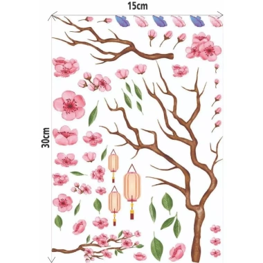 Decal Dán Tường Decor Tết - Tranh HOA ĐÀO ĐÈN LỒNG CÂU ĐỐI, Giá Ưu Đãi 137.750₫