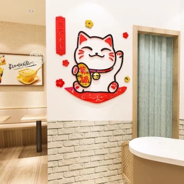 Decal dán tường mica đôi mèo thần tài - Trang trí Tết, hút tài lộc may mắn, 135.350₫