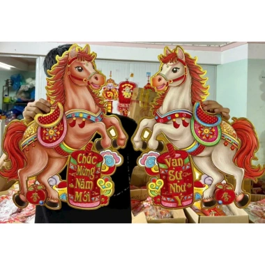 Decal Đôi Ngựa Đỏ Trang Trí Tết - Chúc Mừng Năm Mới Vạn Sự Như Ý - Giá 55.000₫