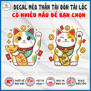 Decal Mèo Thần Tài Chiêu Tài - Phong Thủy Kinh Doanh, Dán Cửa Hàng Thu Hút Tài Lộc 10k 2