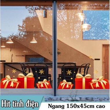Decal Noel hít tĩnh điện - Chân tường hộp quà đỏ lớn, giảm giá 22%, chỉ 39.000đ