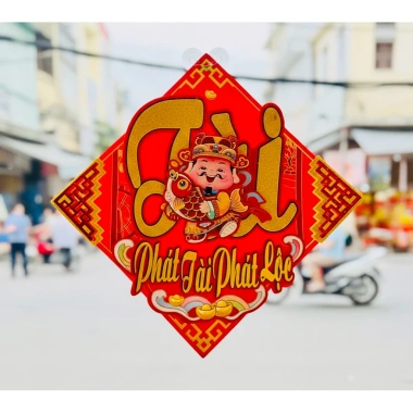 Decal Ông Thần Tài dán cửa chữ Phát Tài thư pháp, trang trí Tết may mắn, sẵn keo dán 95k 2