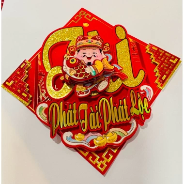 Decal Ông Thần Tài dán cửa chữ Phát Tài thư pháp, trang trí Tết may mắn, sẵn keo dán 95k 3