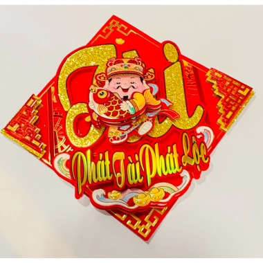 Decal Ông Thần Tài dán cửa chữ Phát Tài thư pháp, trang trí Tết may mắn, sẵn keo dán 95k 4