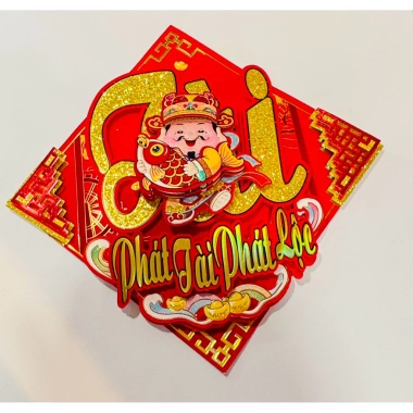 Decal Ông Thần Tài dán cửa chữ Phát Tài thư pháp, trang trí Tết may mắn, sẵn keo dán 95k 5