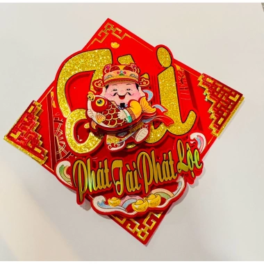 Decal Ông Thần Tài dán cửa chữ Phát Tài thư pháp, trang trí Tết may mắn, sẵn keo dán 95k 6