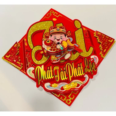 Decal Ông Thần Tài dán cửa chữ Phát Tài thư pháp, trang trí Tết may mắn, sẵn keo dán 95k 7