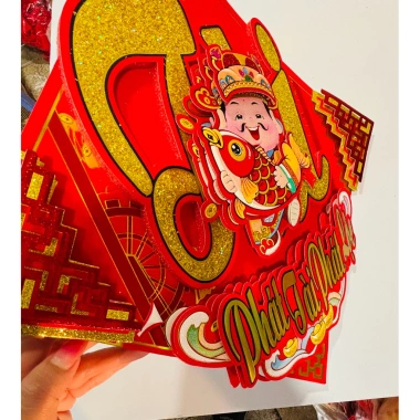 Decal Ông Thần Tài dán cửa chữ Phát Tài thư pháp, trang trí Tết may mắn, sẵn keo dán 95k 9