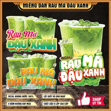 Decal rau Má Đậu xanh - Sticker quán cà phê, đồ ăn vặt, giải khát cam ép, giá 23k