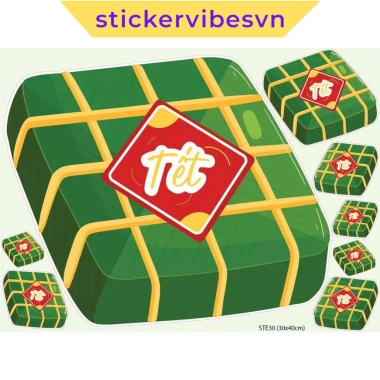 Decal Sticker Tết Holiday Bánh Chưng Cute STE30 Dán Kính, Cửa Hàng, Nhà Cửa 48k