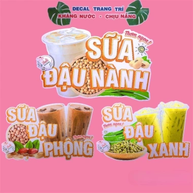 Decal Sữa Đậu Nành, Đậu Phộng, Đậu Xanh - Trang trí quán trà sữa, cà phê, dán kính tường gỗ, chống nước, chỉ 13.900đ