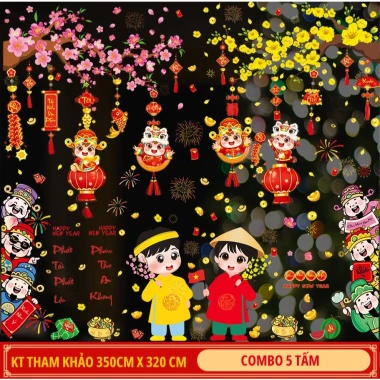 Decal Tết 2.025 combo mẫu dán kính hít tĩnh điện trang trí năm mới chỉ 98.000đ